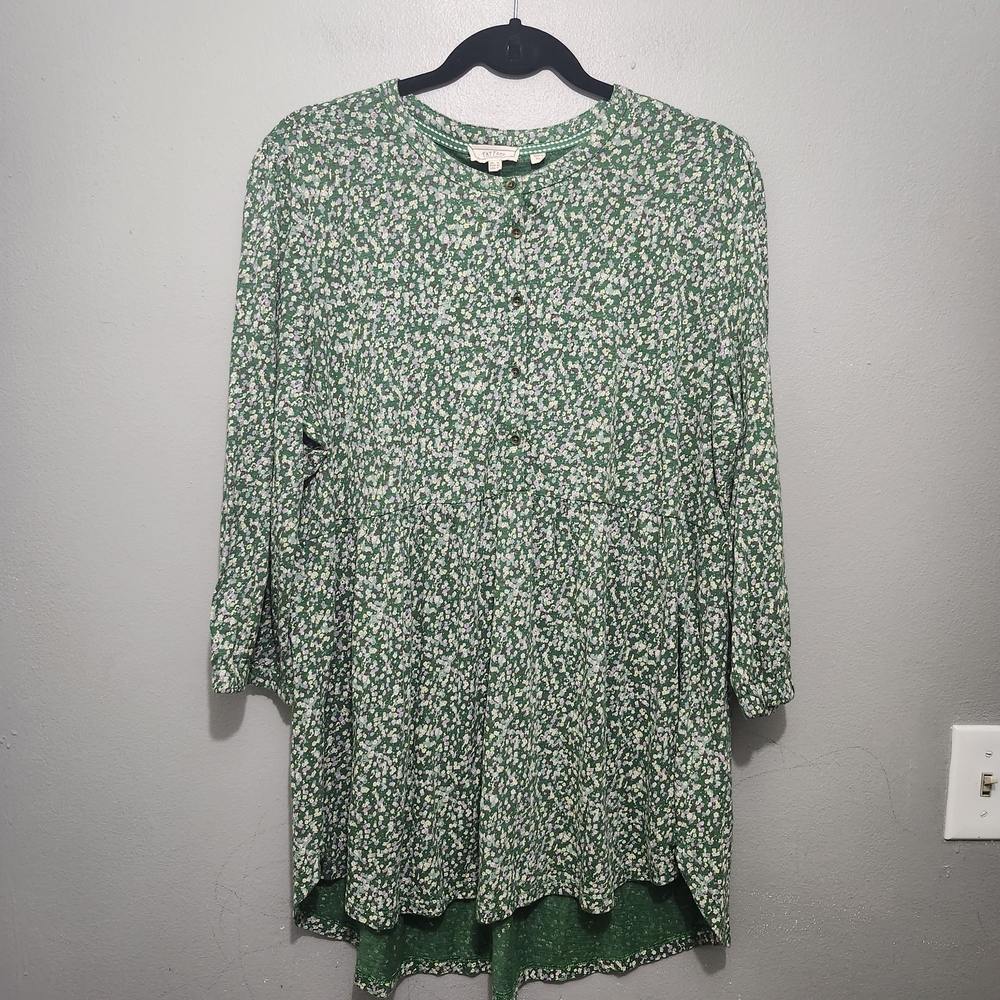 Fat Face Green White Floral Tunic Size 10